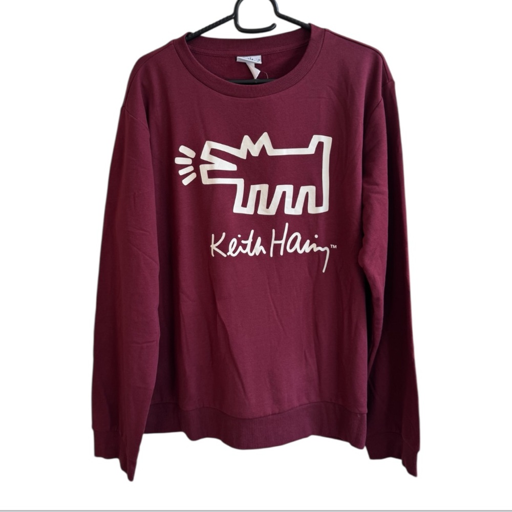 Keith Haring Maroon Sweatshirt Barking Dog Iconic Print